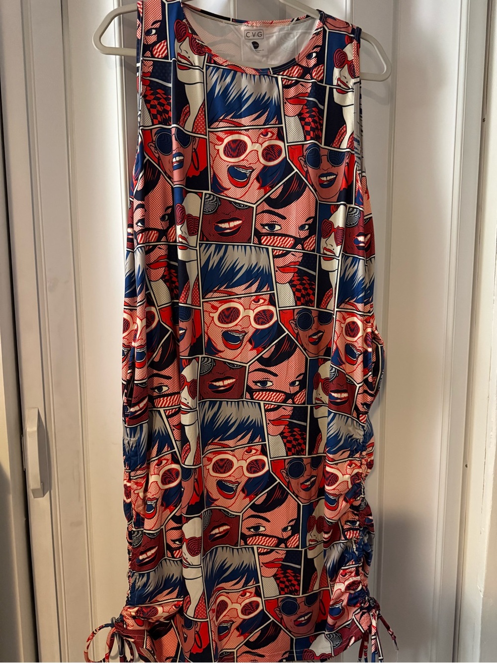 Constantly Varied Gear Pop Art Comic Sheath Dress in Red, Blue & White